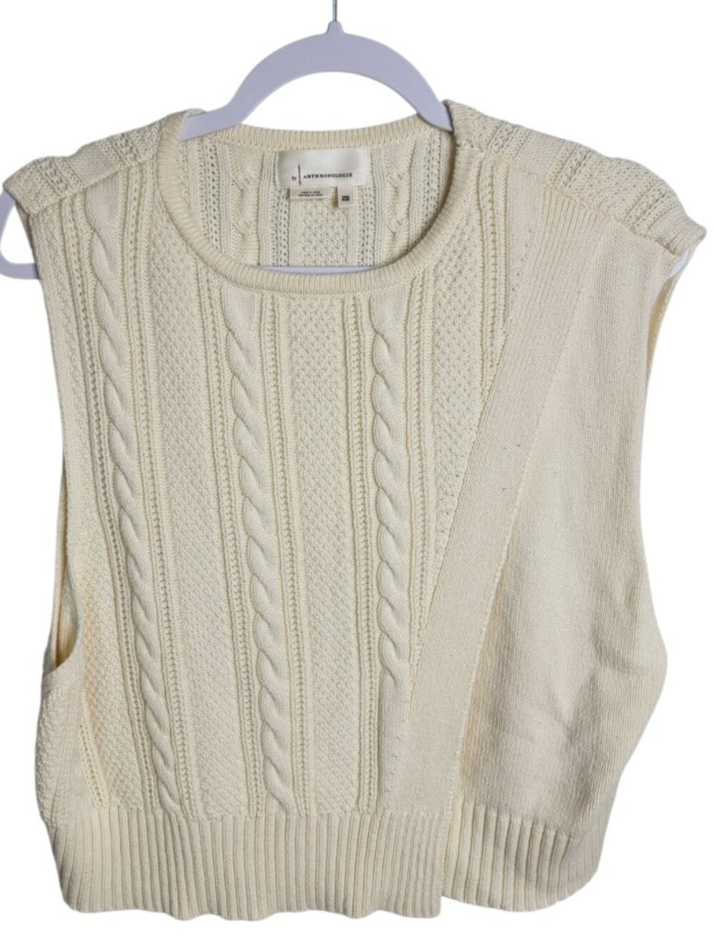 Anthropologie Cable Knit Sweater Vest Ivory One Size Fisherman Cabin Preppy